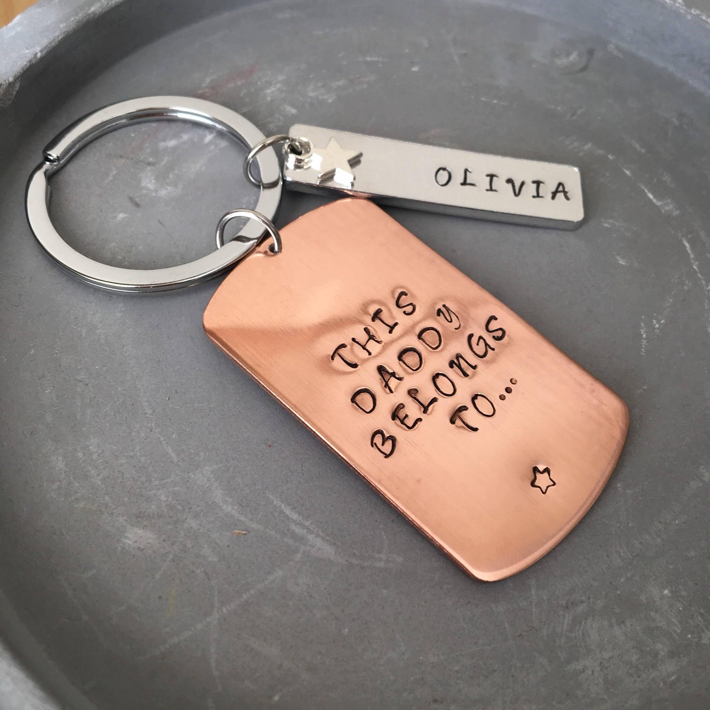 Personalised Keyring, Custom Keyring, Hand Stamped Keyring, Dad Keyring, Copper, Keyring, Personalized Keyring, Initial Keyring - The Little Stamping Co.