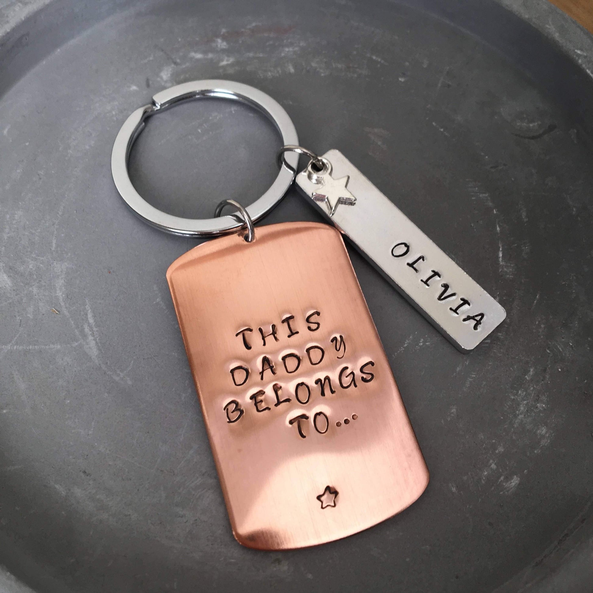 Personalised Keyring, Custom Keyring, Hand Stamped Keyring, Dad Keyring, Copper, Keyring, Personalized Keyring, Initial Keyring - The Little Stamping Co.