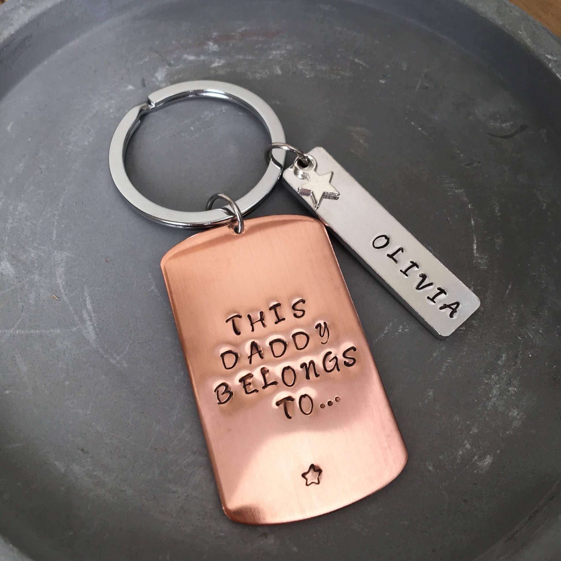 Personalised Keyring, Custom Keyring, Hand Stamped Keyring, Dad Keyring, Copper, Keyring, Personalized Keyring, Initial Keyring - The Little Stamping Co.