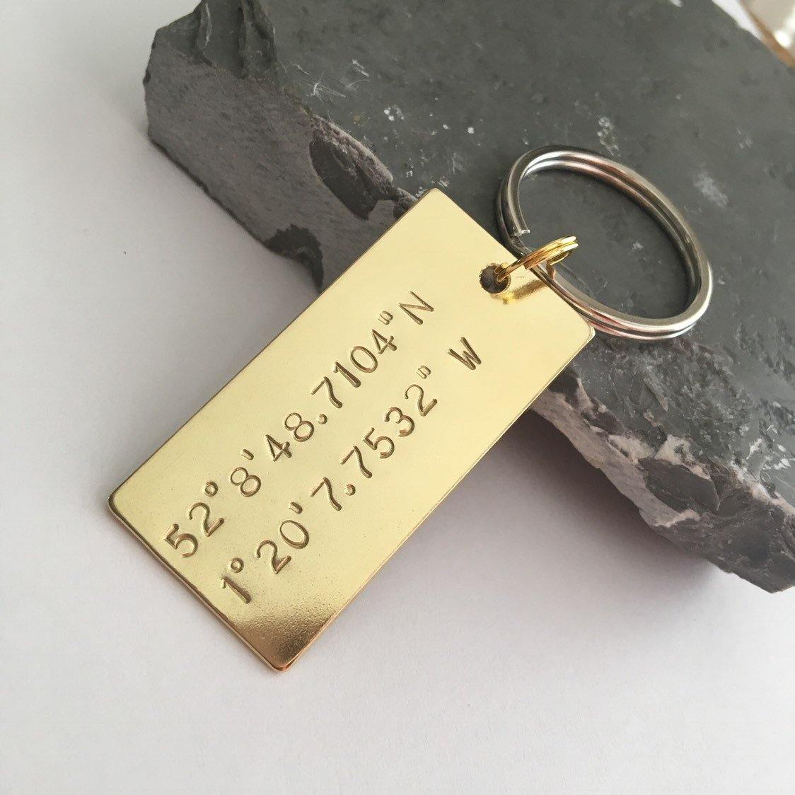 Brass Coordinates Keyring, Personalised Gift, Hand Stamped, Custom Keychain - The Little Stamping Co.