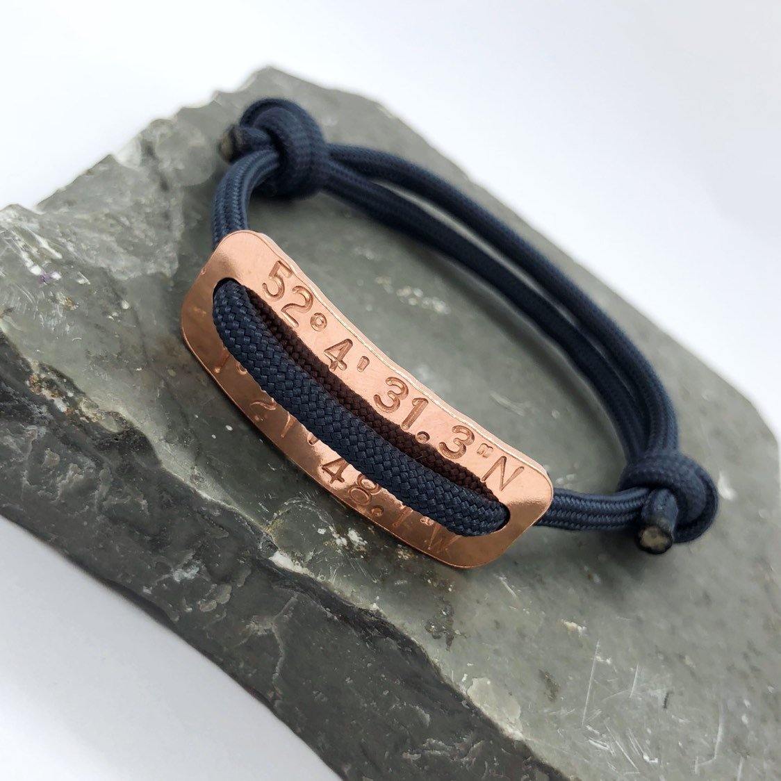 Coordinates Bracelet, Can be fully Personalised, Men’s Bracelet, 7 year anniversary, copper - The Little Stamping Co.