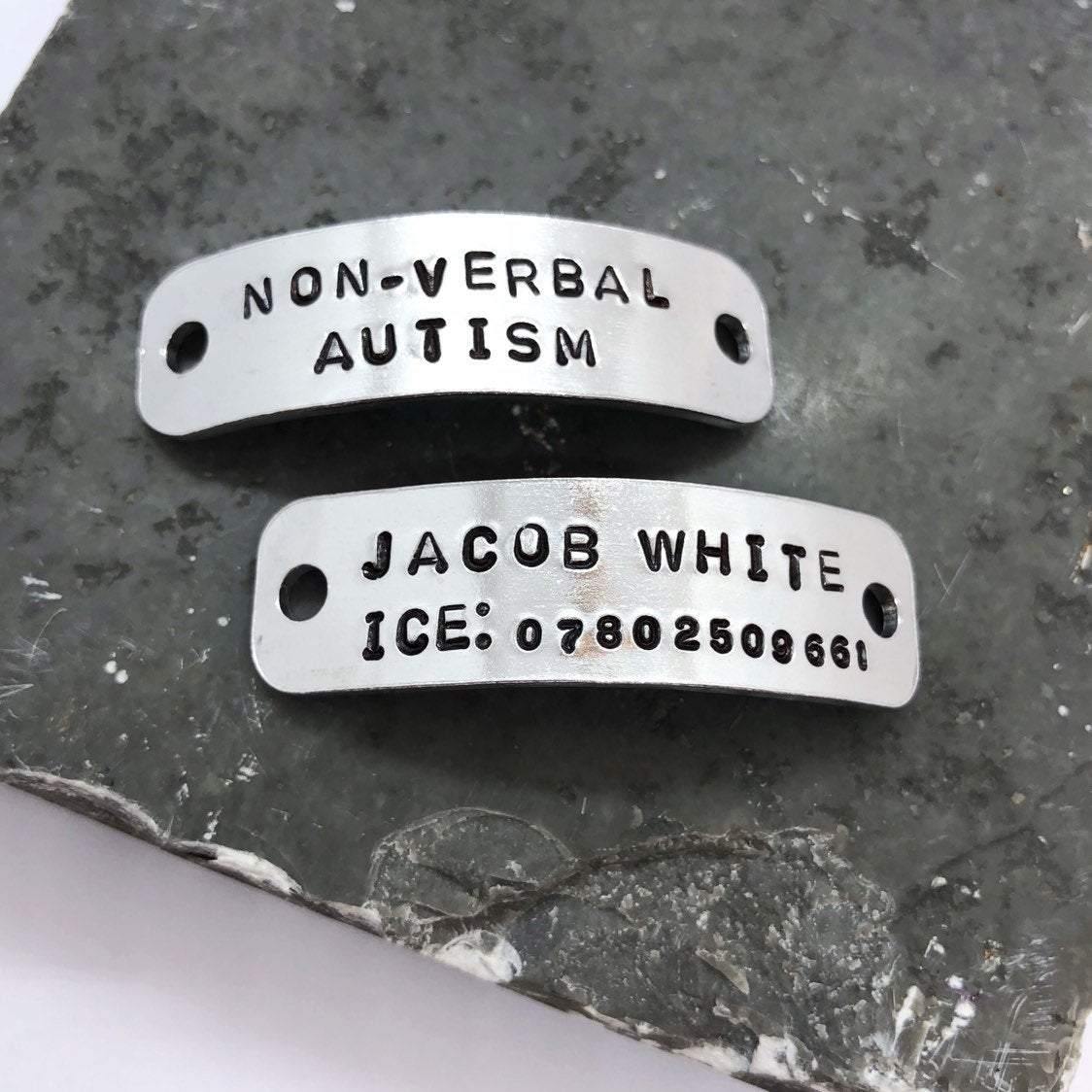 Autism Awareness Trainer Tags, Personalised Shoe Tags, Medical Alert, Supplied in Pairs - The Little Stamping Co.