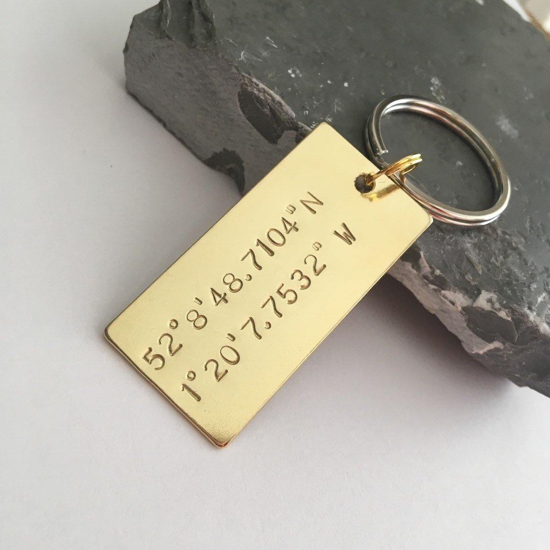 Brass Coordinates Keyring, Personalised Gift, Hand Stamped, Custom Keychain - The Little Stamping Co.