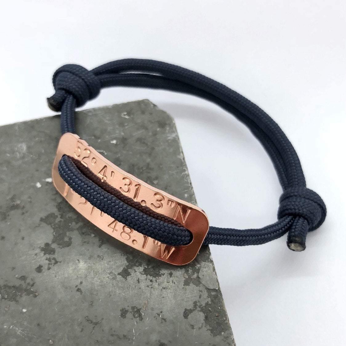 Coordinates Bracelet, Can be fully Personalised, Men’s Bracelet, 7 year anniversary, copper - The Little Stamping Co.