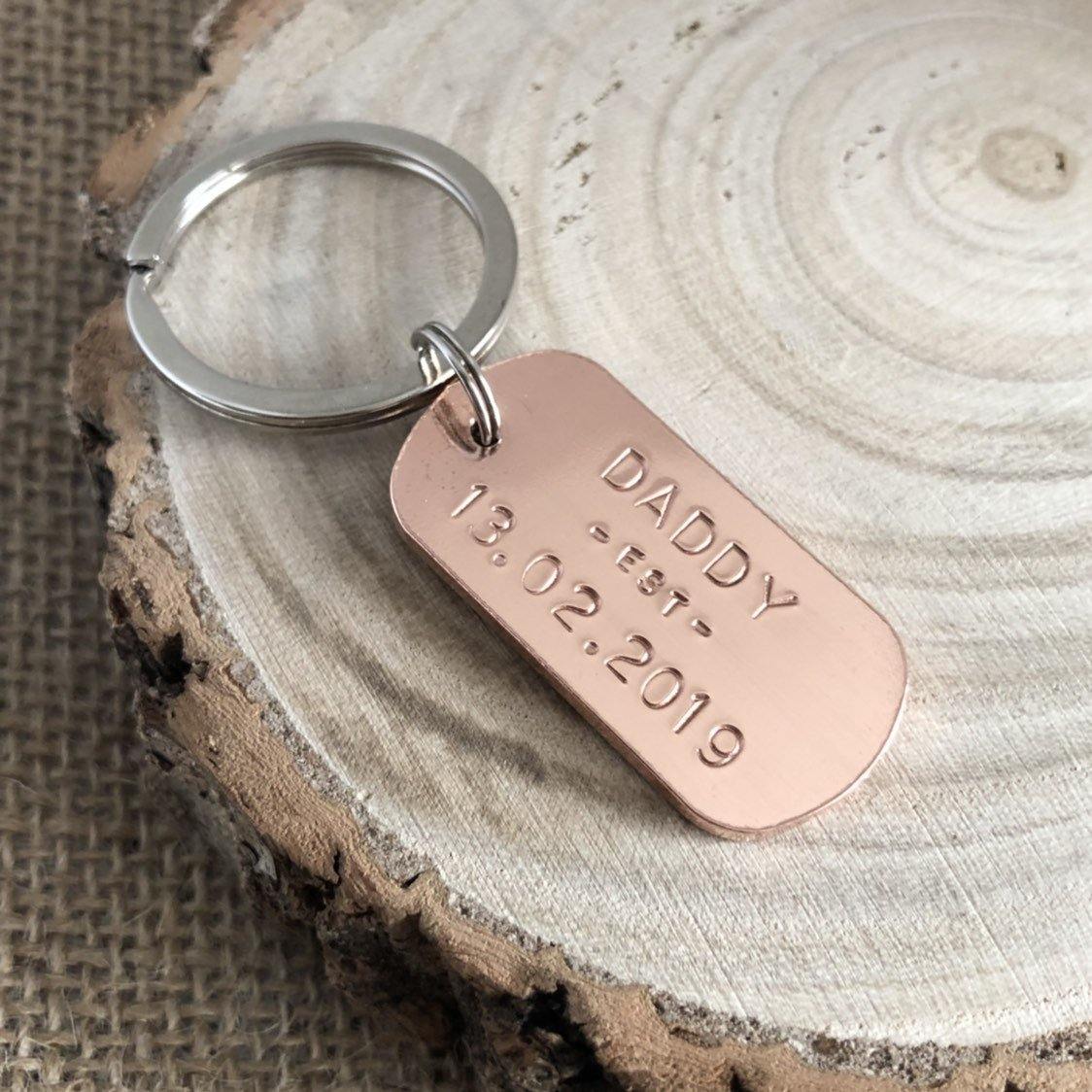 Personalised Chunky Copper Keyring, Daddy Keyring, Daddy Est, Hand Stamped, Dog Tag, Father's Day Valentines Gift - The Little Stamping Co.