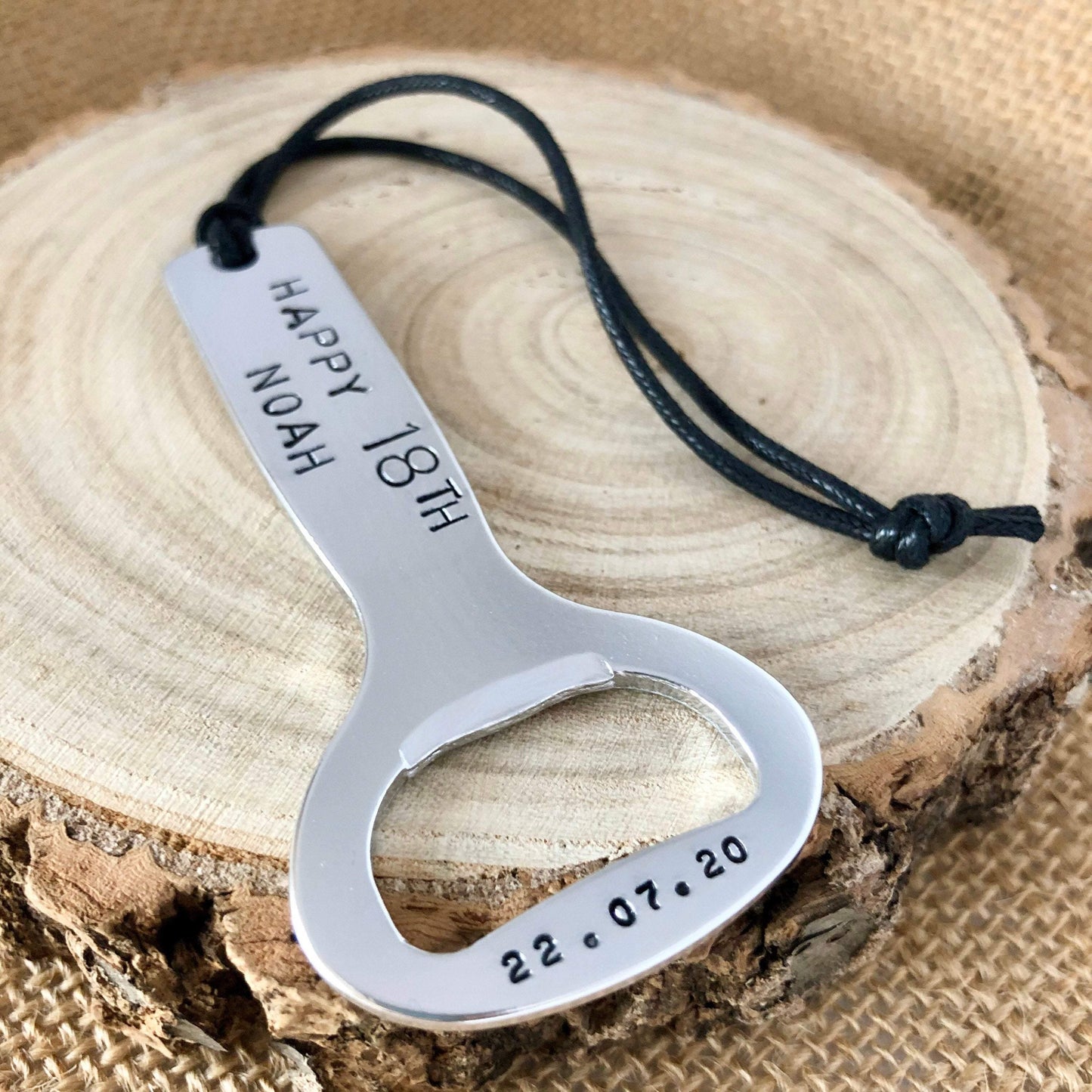 Personalised Bottle Opener, 18th 21st Birthday Gift, Wedding Favour Bottle Opener, Best Man Present, Aluminium and Leather - The Little Stamping Co.